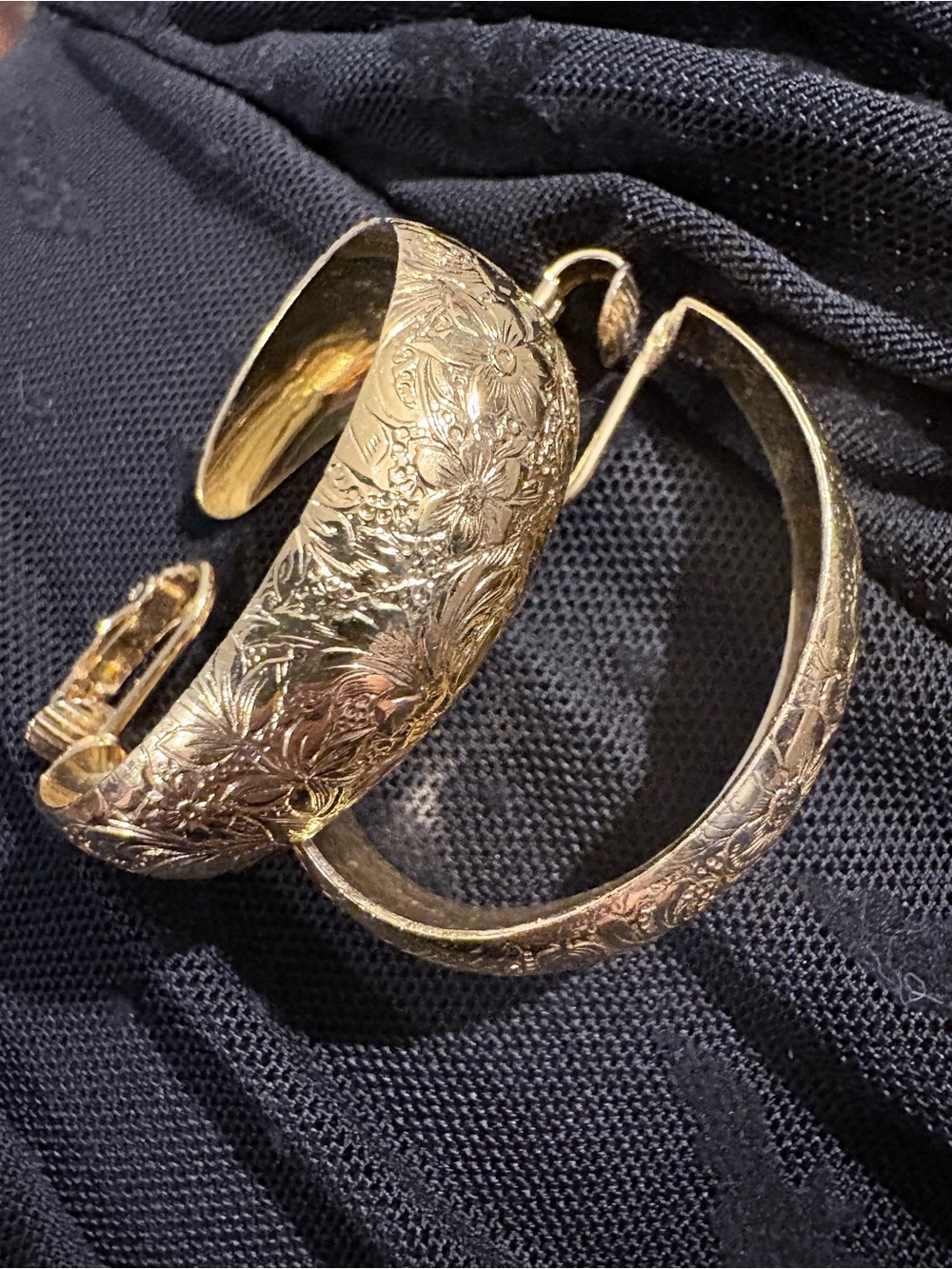 Goldtone embossed clip hoops - vintage